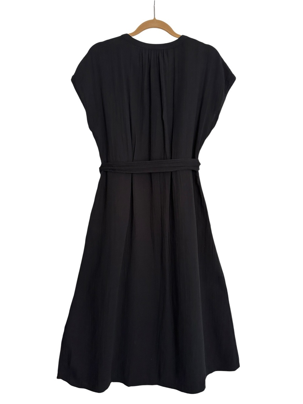 GAP Black 100% Cotton Crinkle Gauze Midi Shirtdress Casual Tie Waist Size Medium - Picture 6 of 13